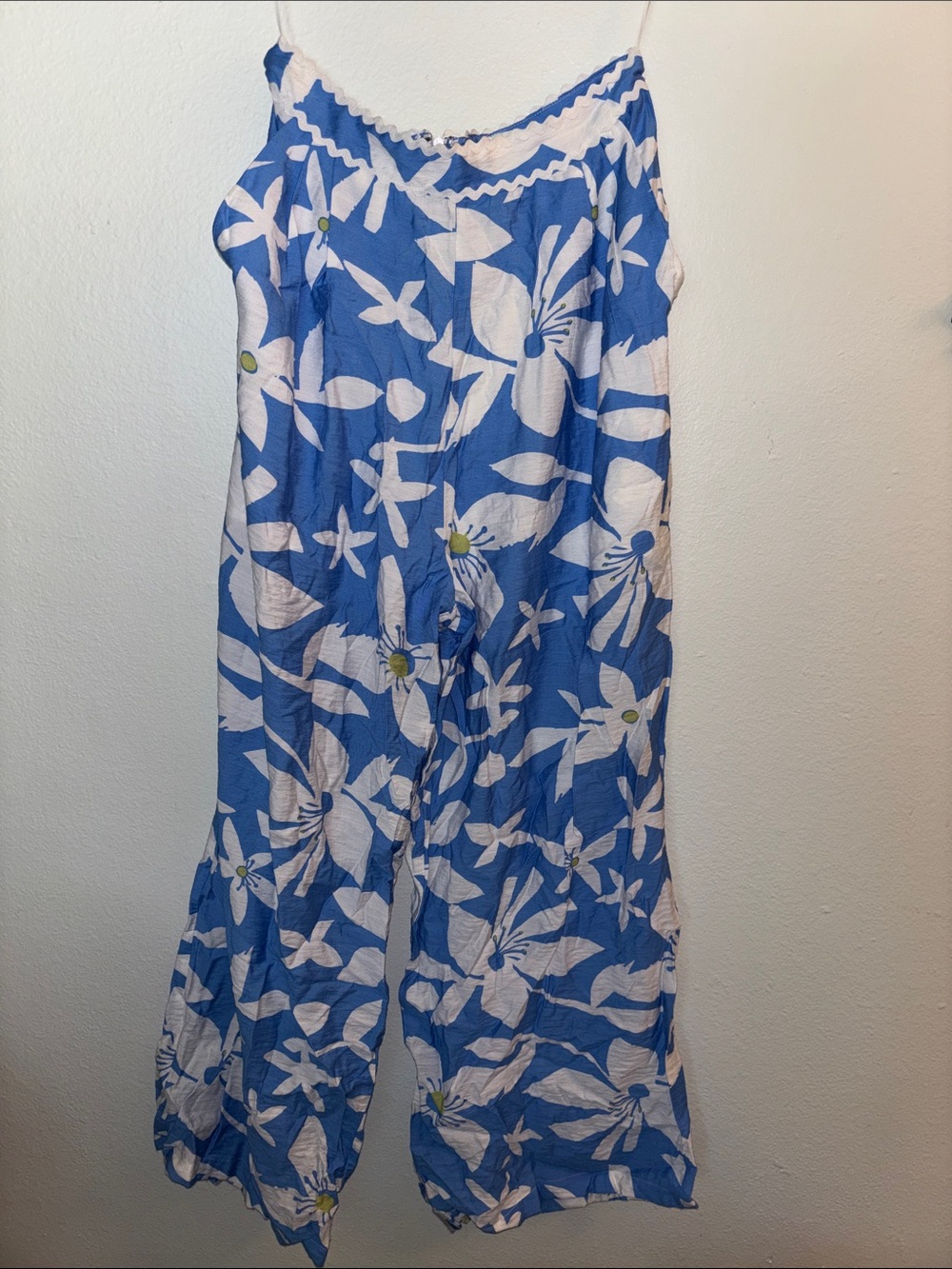 Blue & White Floral Wide-Leg Pants